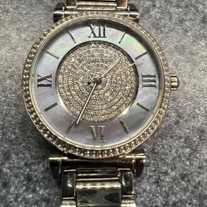 MICHAEL KORS Caitlin Womens Watch, Blue MOP Crystals Dial NEW BATTERY